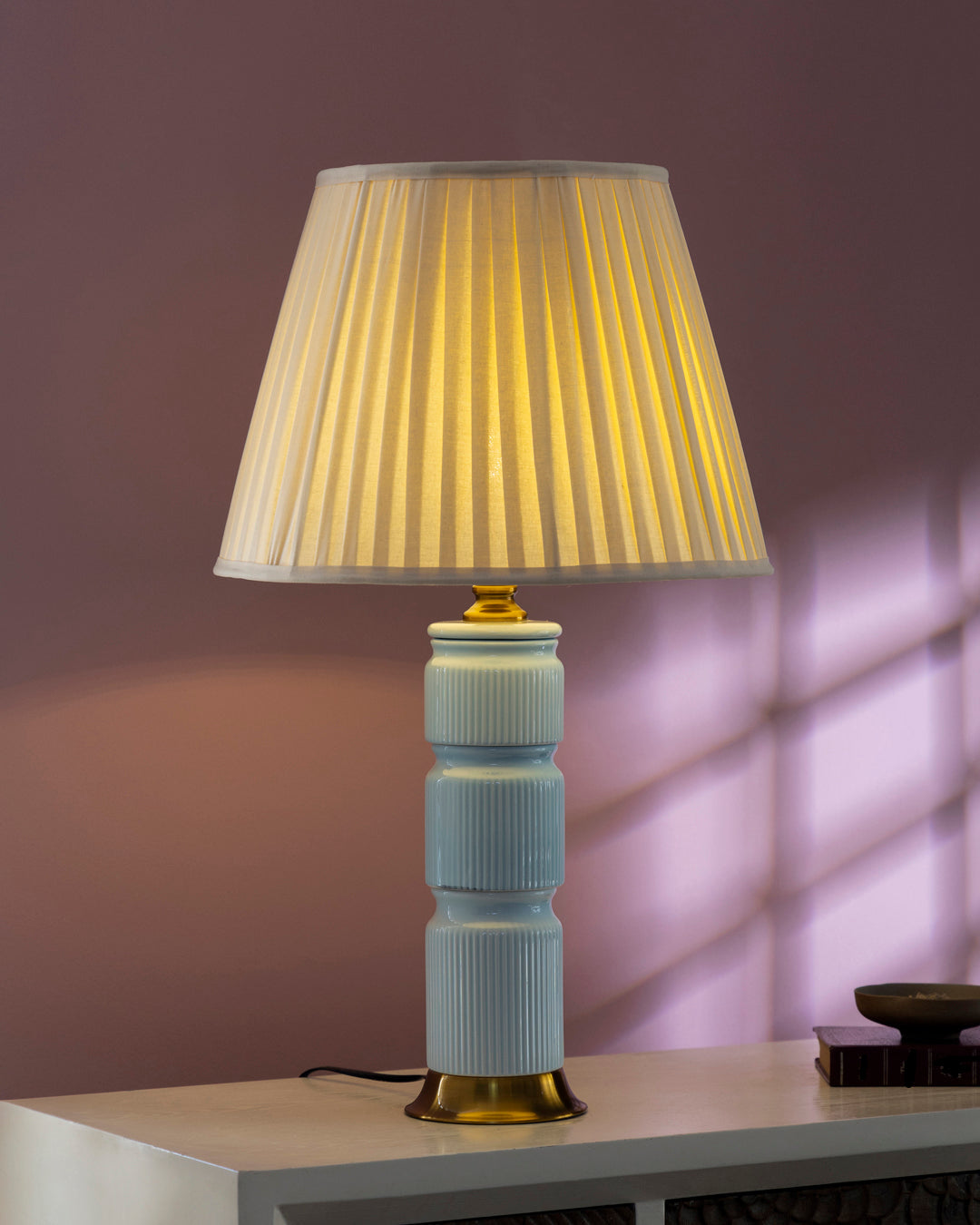 Azure Ribbed Elegance Table Lamp