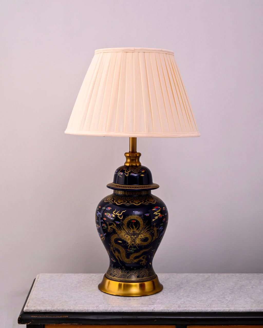 Golden Imperial Dragon- Midnight Blue Table Lamp