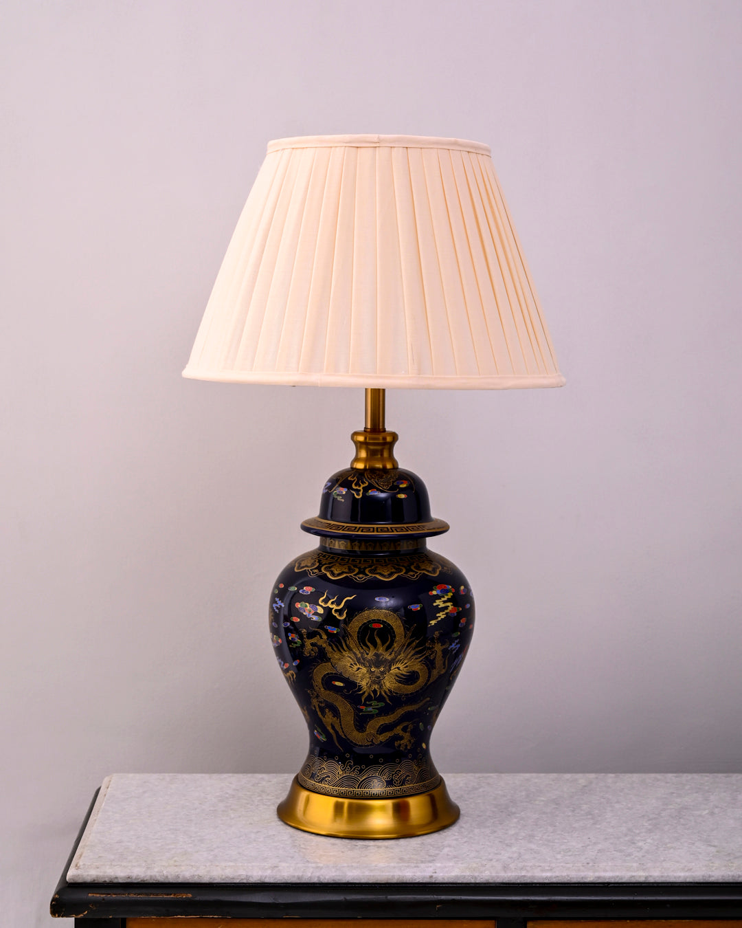 Golden Imperial Dragon- Midnight Blue Table Lamp